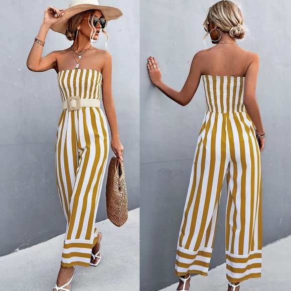 Temu Pants - Women's Sexy Striped Printed Tube Jumpsuit